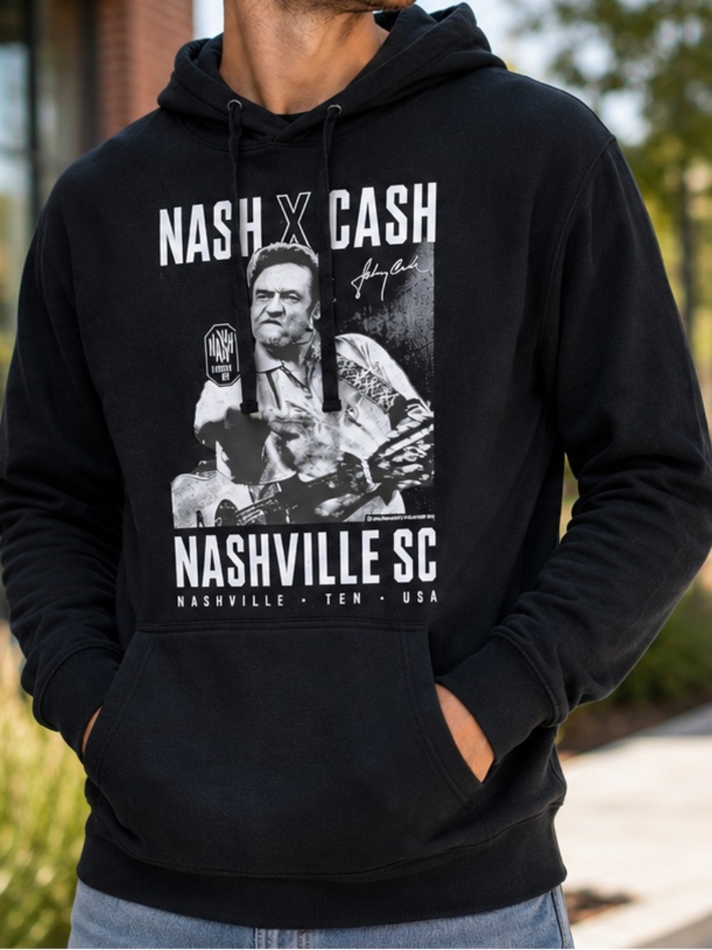 🆕 Johnny Cash Nashville SC Fanatics Men’s Black Hoodie NWT